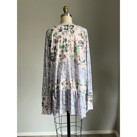 Free People Isabelle Floral Tunic Top Medium Baggy Oversized Flowy Peasant Boho - Picture 6 of 16